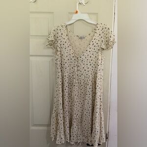 American Eagle Outfitters Cream Mini Dress with Black Pattern
